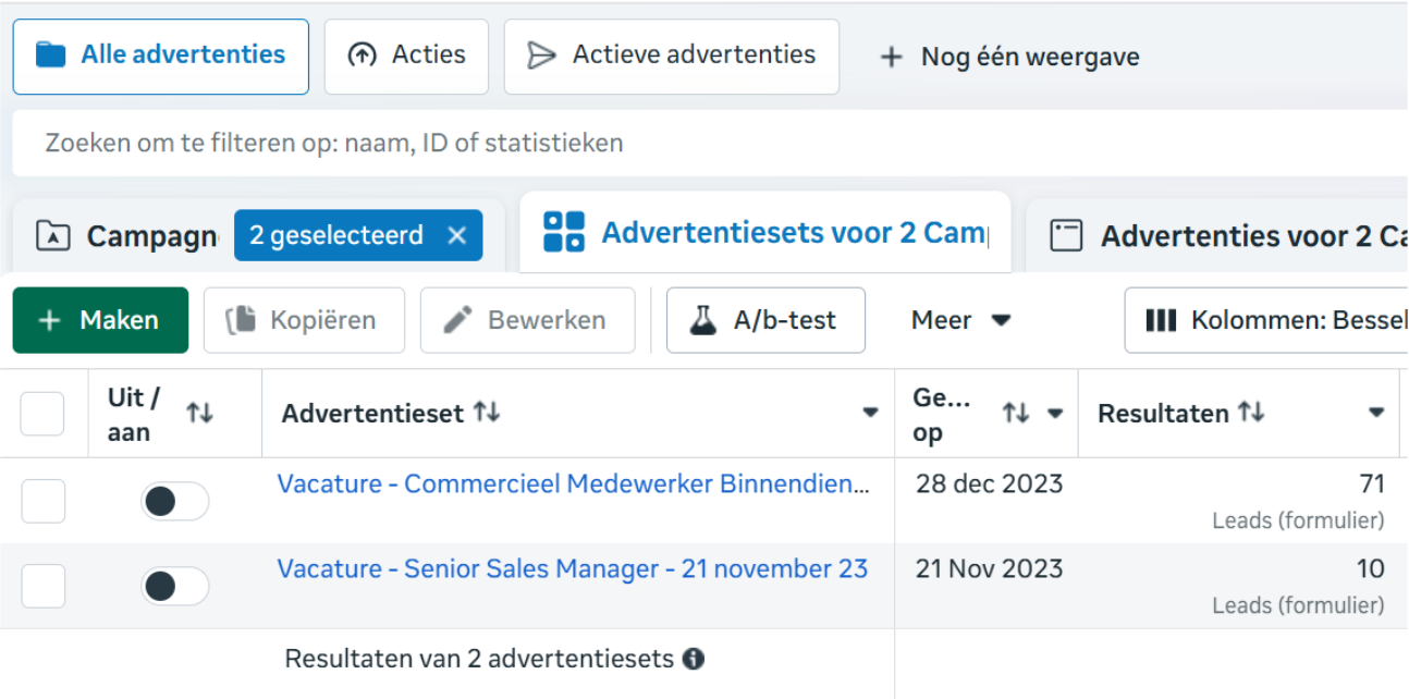 Facebook advertentieresultaten vacatures Besli
